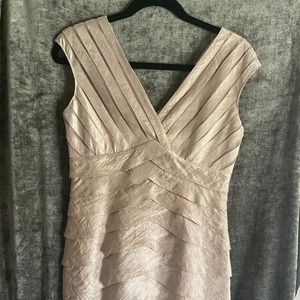Adrianna Papell tiered sleeveless cocktail dress in champagne color